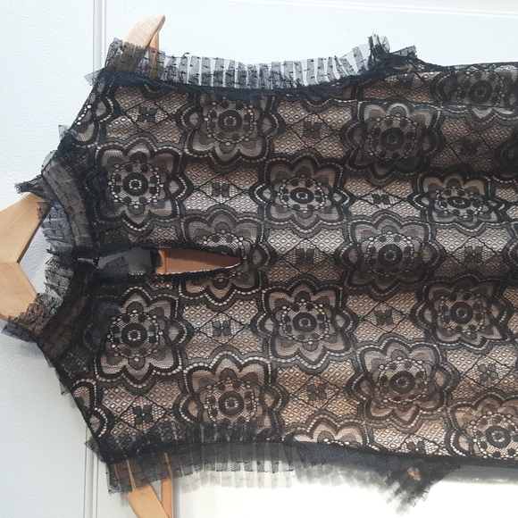 Max Studio Black Lace Shift Sheath Dress Tunic, beige lining, one size fits many - Picture 10 of 13